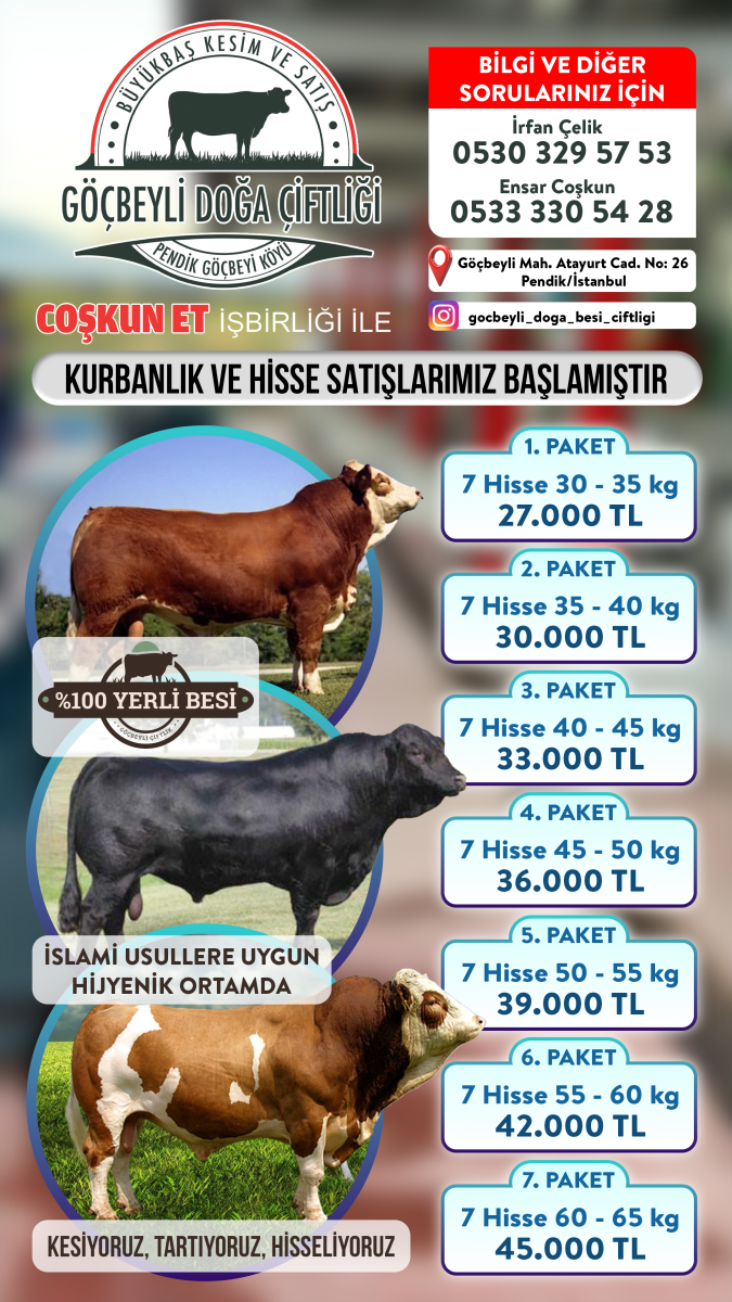 2025 Hisseli Satış Fiyatlarımız - Göçbeyli Doğa Besi Çiftliği
